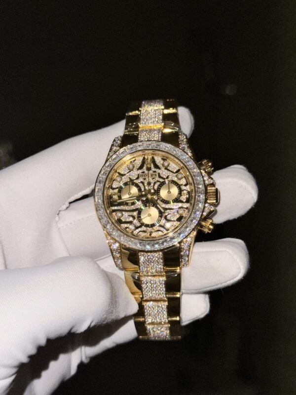 Rolex Best Replica Watch Daytona Eye Of Tiger Gold Wrapped Moisasnite Diamonds Custom 40mm