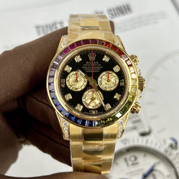 Rolex Best Replica Watch Daytona Rainbow Gold Wrapped And Moissanite Diamond Custom 40mm