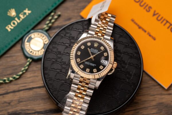 Rolex Best Replica Watches DateJust Gold Wrapped Black Dial 31mm