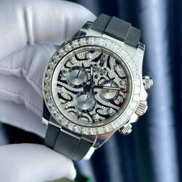 Rolex Cosmograph Daytona Eye Of The Tiger Replica Watch Custom Moissanite Baguette Diamonds 40mm