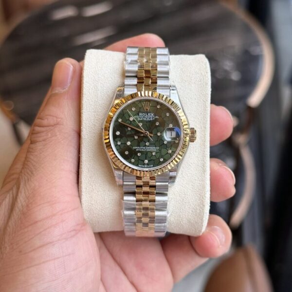Rolex DateJust Demi Gold Green Leaf Dial 31mm Watch