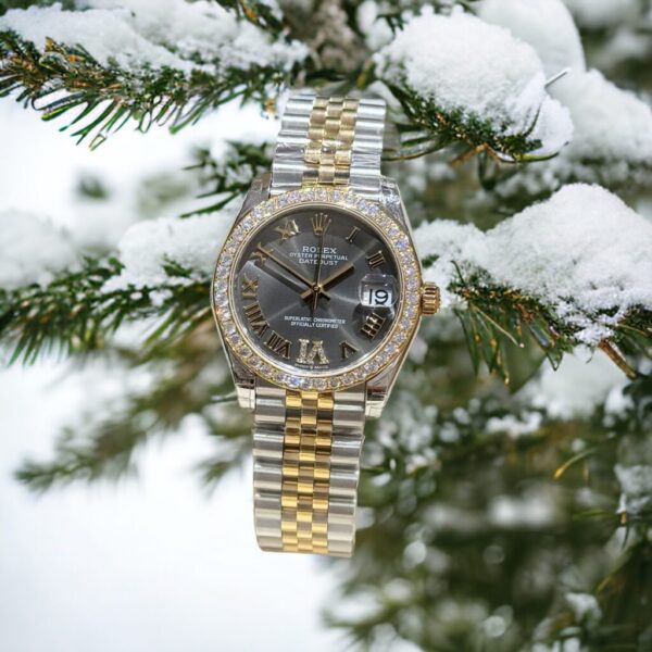 Rolex DateJust Moissanite Diamond Replica Watch Gray Dial 31mm