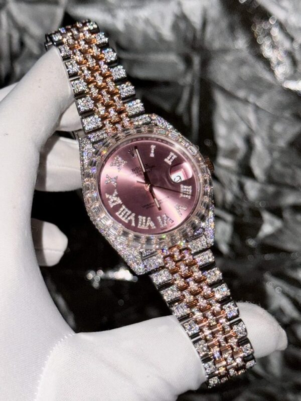 Rolex DateJust Moissanite Diamond Watch Pink Dial 41mm