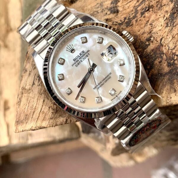 Rolex DateJust Watch Natural Mother of Pearl Dial Moissanite Markers 41mm