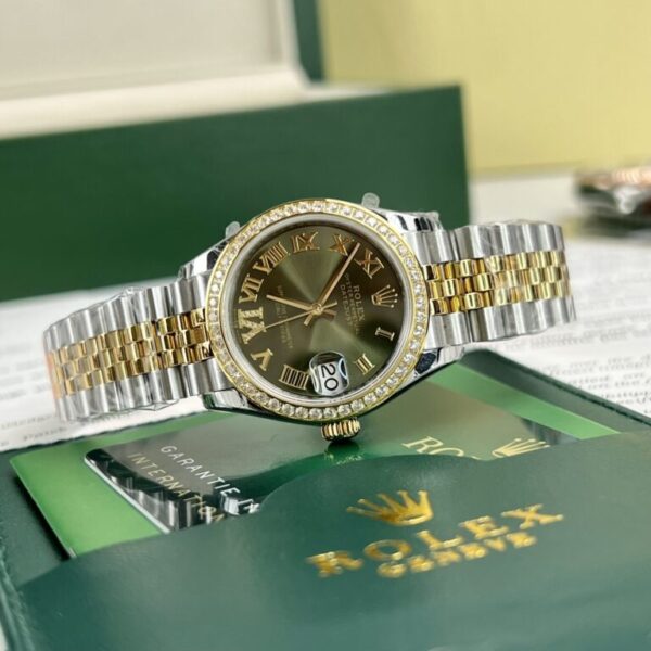Rolex DateJust Women's Watch with Gemstones and Green Jade Face Rep 1:1 31mm