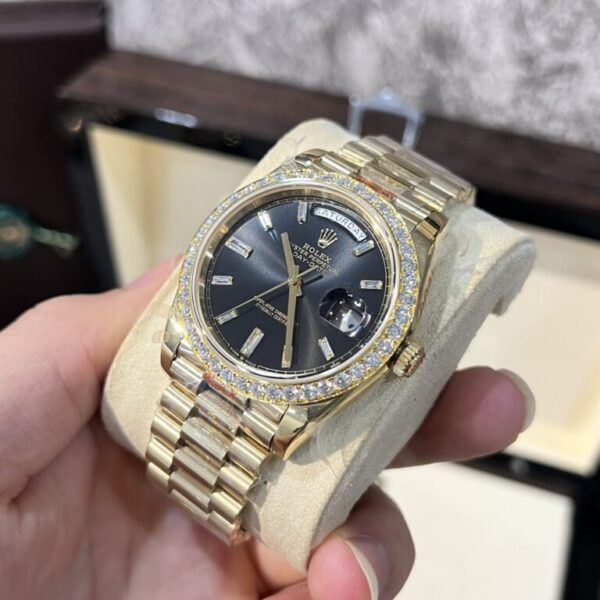 Rolex Day-Date 228238 Replica Watch Black Dial Refined Moissanite Diamond 40mm