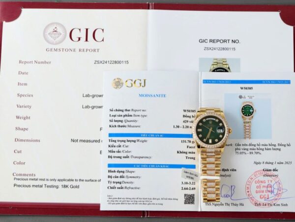 Real Gold Plated + Moissanite Diamonds 36mm
