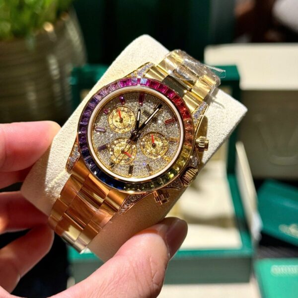Rolex Daytona 116598RBOW Refined Moissanite & Synthentic Gemstone 18K Gold Wrapped 40mm