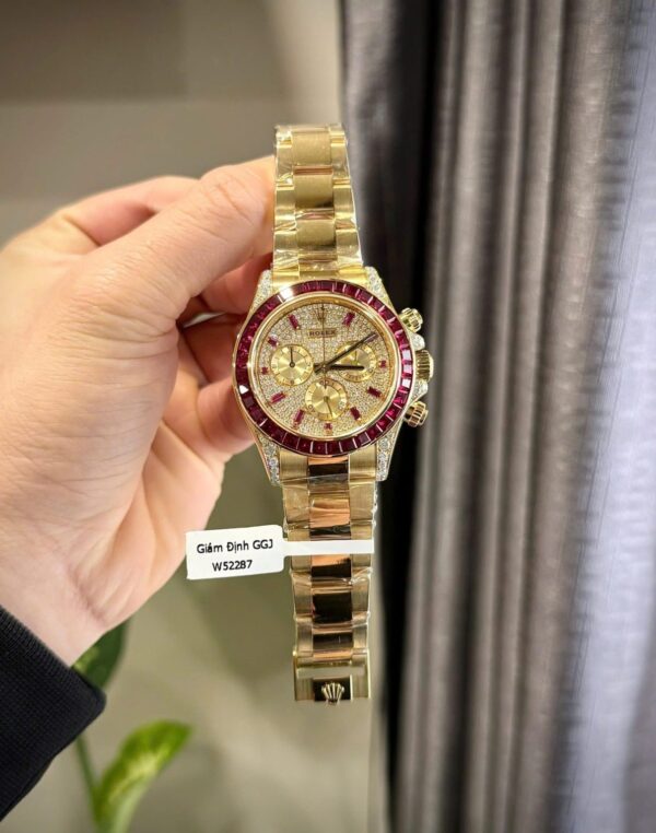 Rolex Daytona 126598TRU Replica Watches Custom Gold Wrapped + Ruby + Diamonds Moissanite 40mm