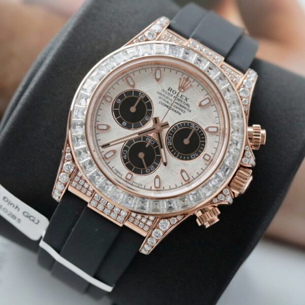 Rolex Daytona Best Clone Watches 18K Gold Wrapped + Diamonds Moissanite Baguette 40mm