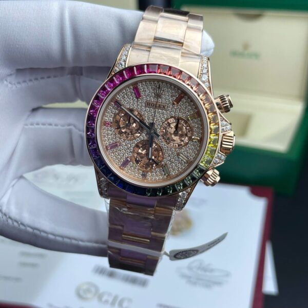 Rolex Daytona Rainbow 116595 Best Replica Watch Gold Wrapped + Moissanite Diamonds 40mm
