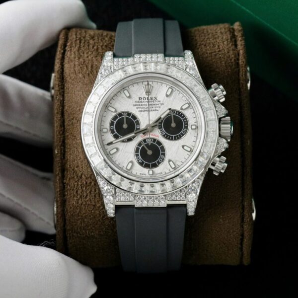Rolex Daytona Replica Watch Dial Meteorite Custom Diamonds Moissanite Baguette 40mm